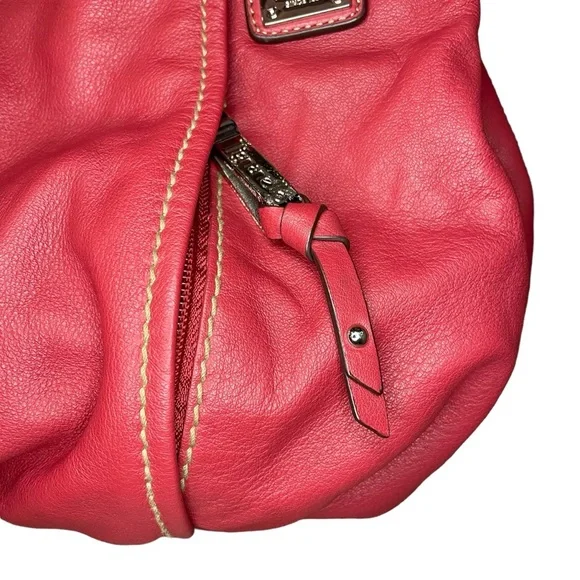 Tignanello Red Leather Hobo Bag With Striped Satin Interior Shoulder Purse - Picture 5 of 16